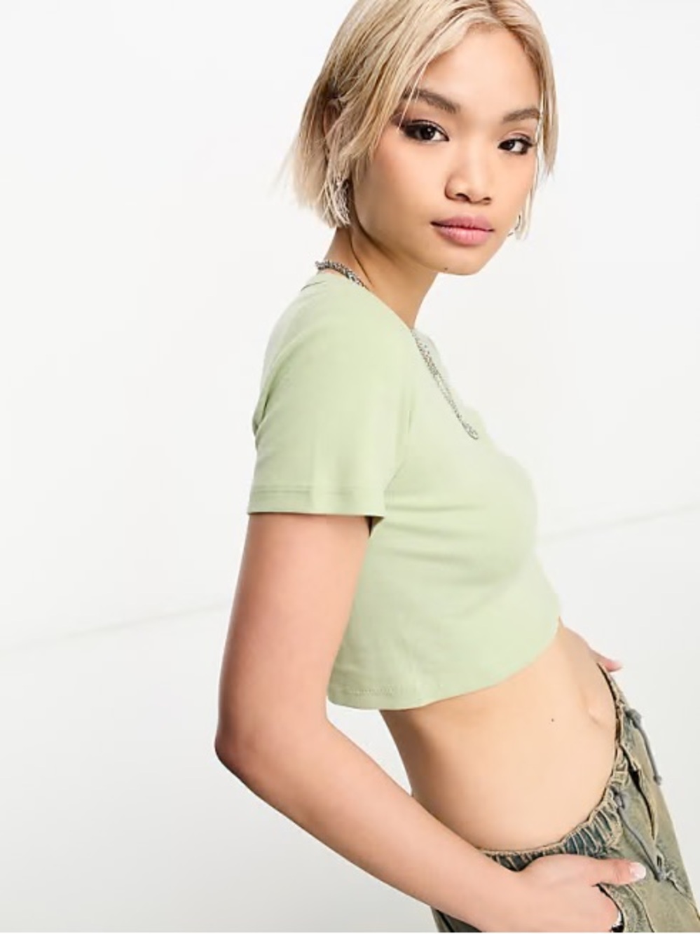 ASOS DESIGN fitted crop t-shirt in sage